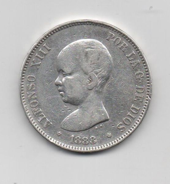 ALFONSO XIII DEL AÑO 1888* 88 DE 5 PESETAS